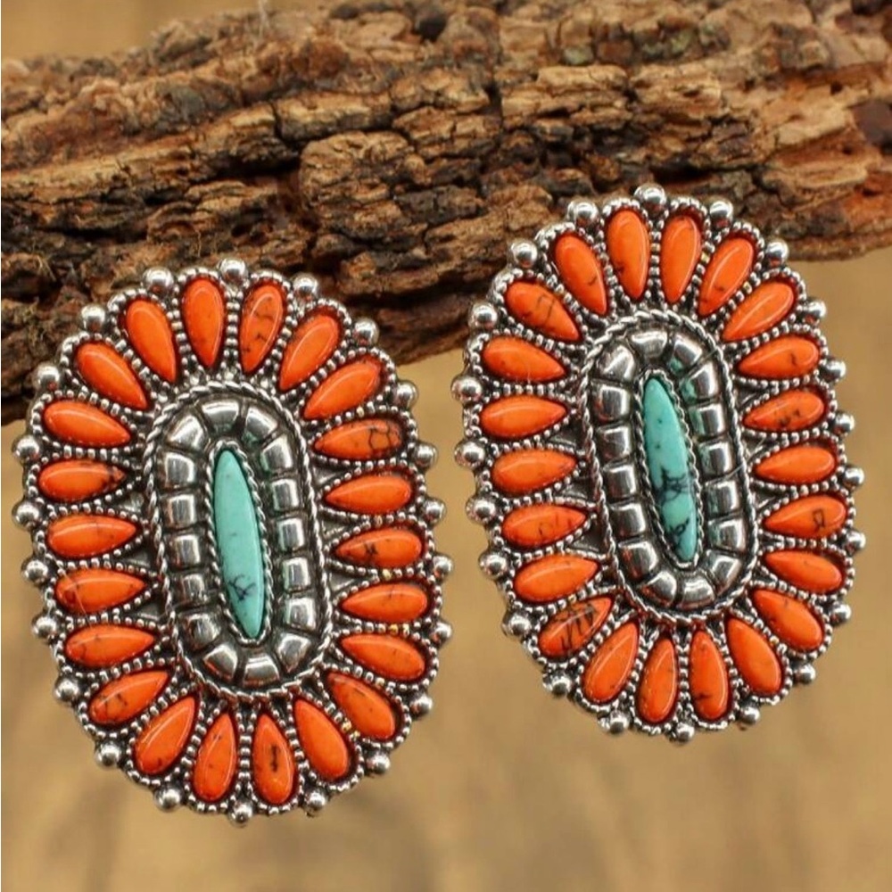 NWOT Coral and turquoise earrings